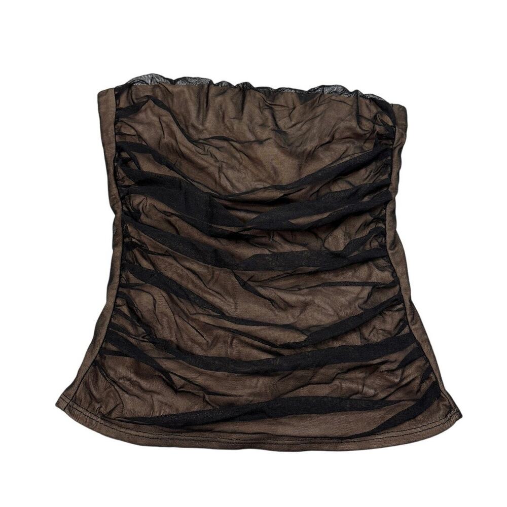 Vintage Y2K Necessary Objects Womens Size M Sheer Ruched Black Tube Top Edgy